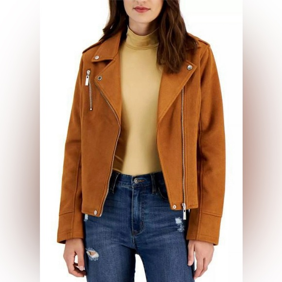 Jou Jou Jackets & Blazers - NEW Jou Jou Brandy Brown Faux-Suede Moto Jacket Size Large